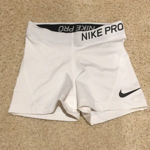 White Nike Pro Dri Fit Shorts